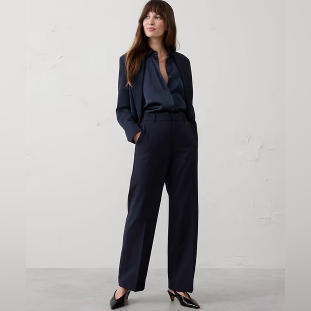 Banana Republic High Rise Sculpted Stretch Dark Blue Women's Trousers 4 Petite